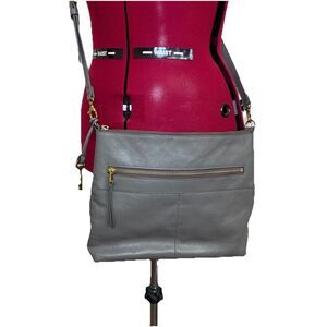 Fossil Fiona Crossbody Bag Purse Gray Leather 12x9 Zip Pocket W Key Chain Strap